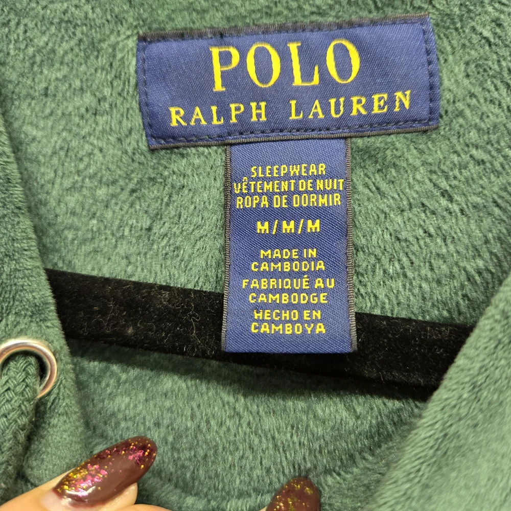 Polo Ralph Lauren Men's Medium Velour Loungewear Long Sleeve Hoodie Green Flawed